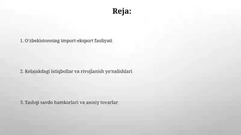Oʻzbekistonda Import va Eksport 2
