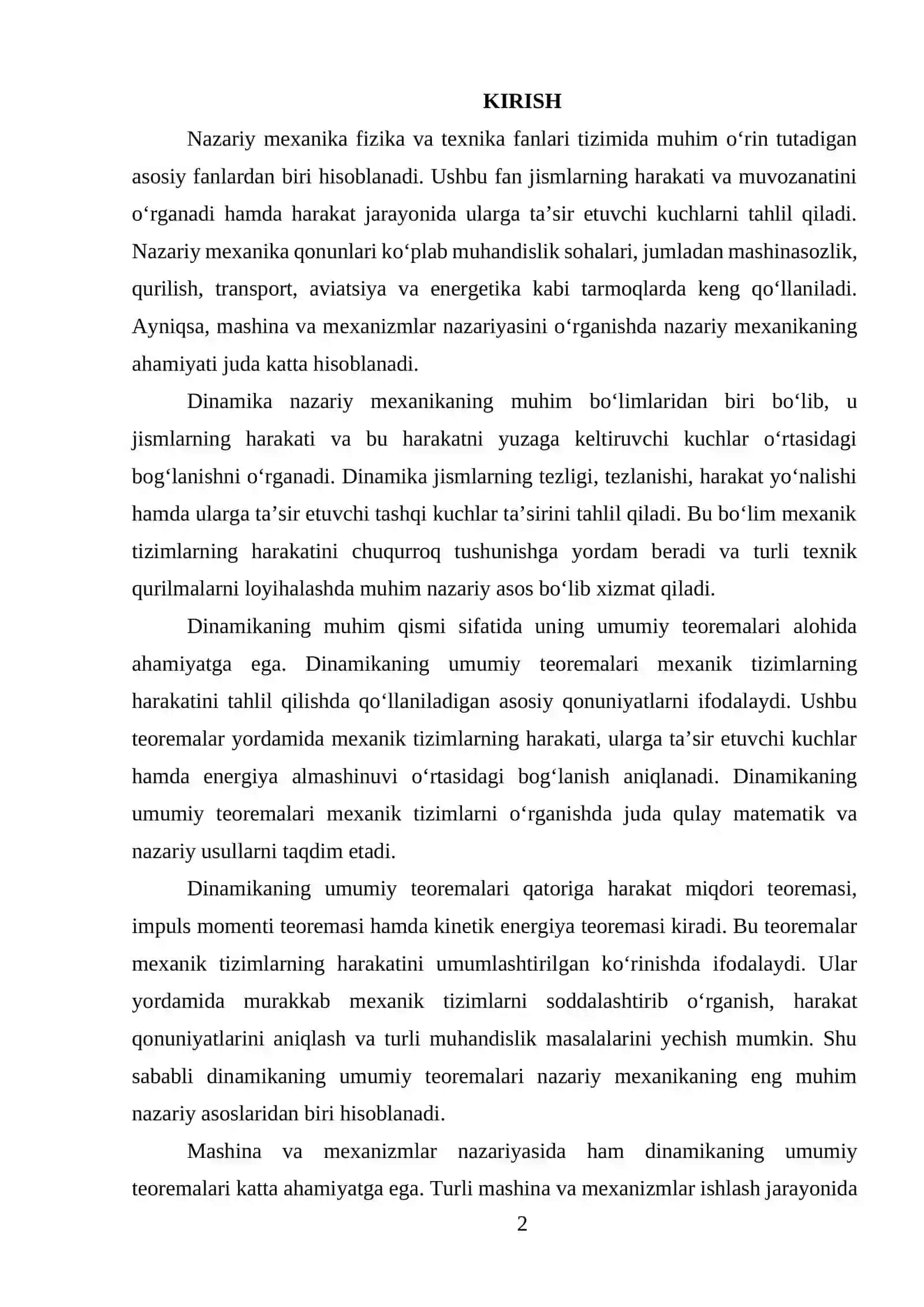 DINAMIKANING UMUMIY TEOREMALARI 2