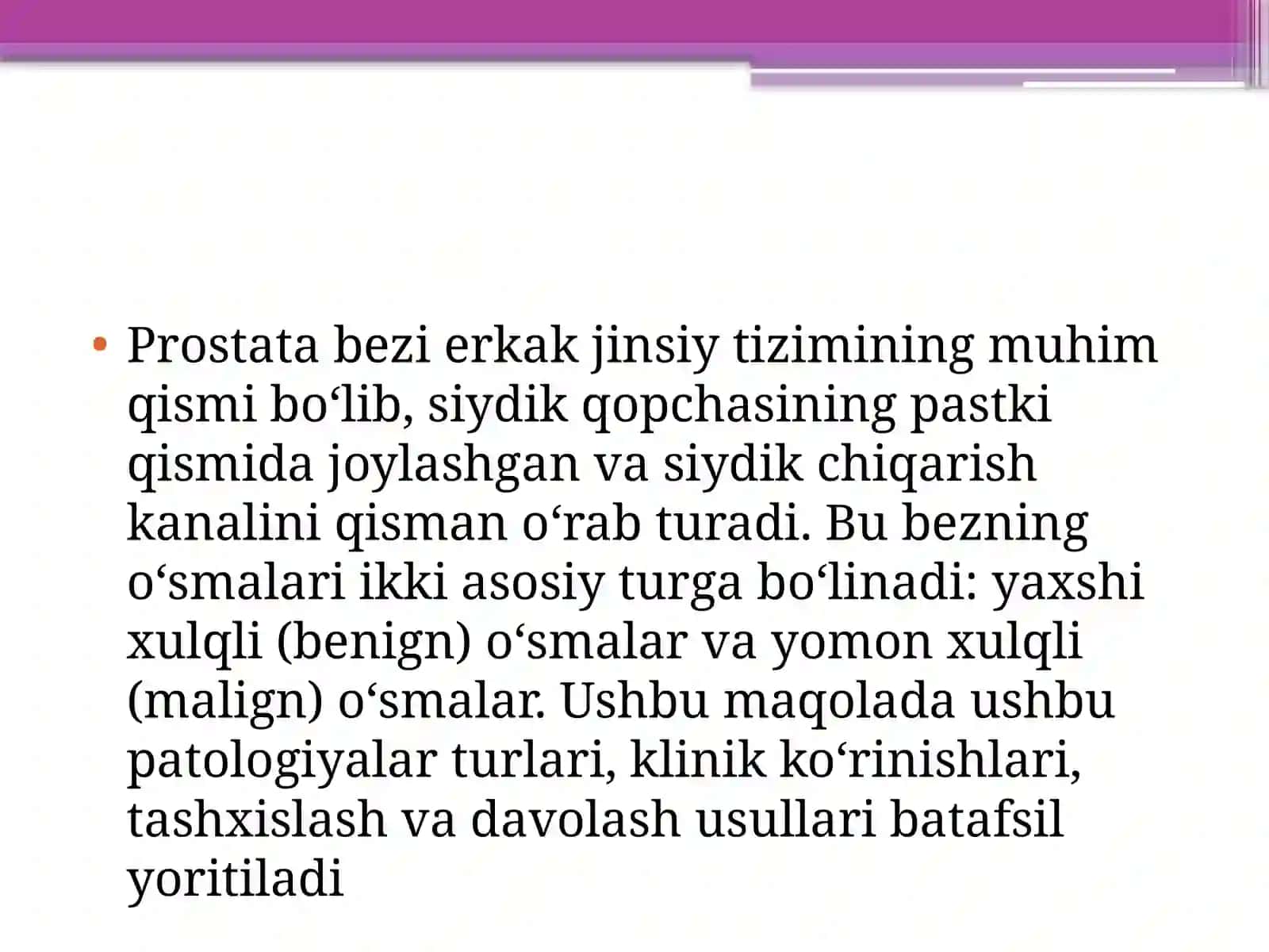 Prostata bezi o`smalari // urologiya 2