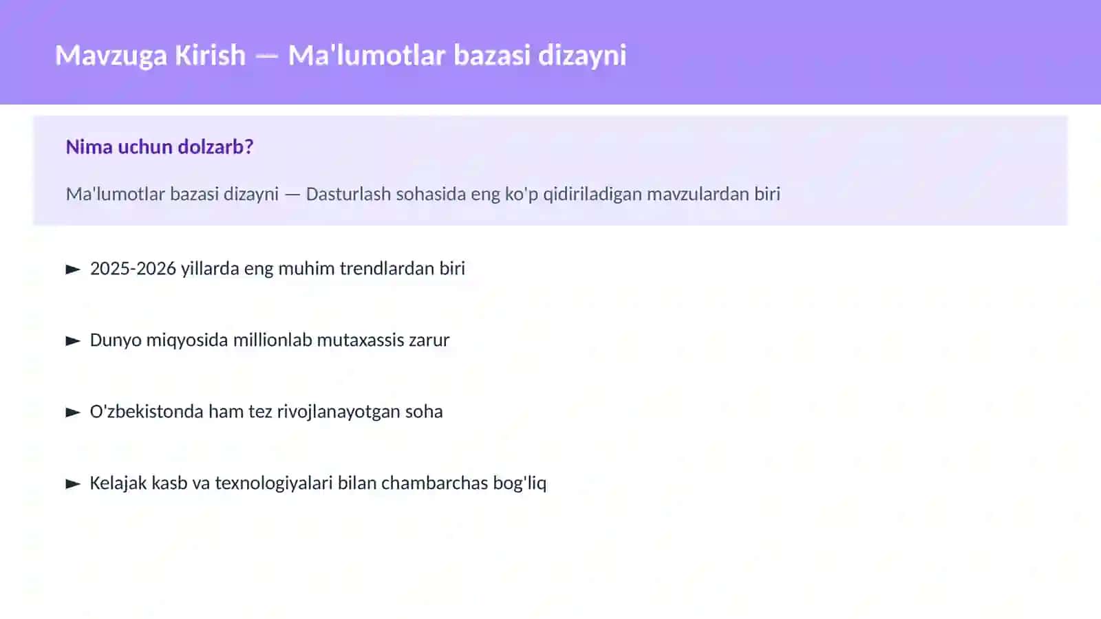 Ma'lumotlar bazasi dizayni 2