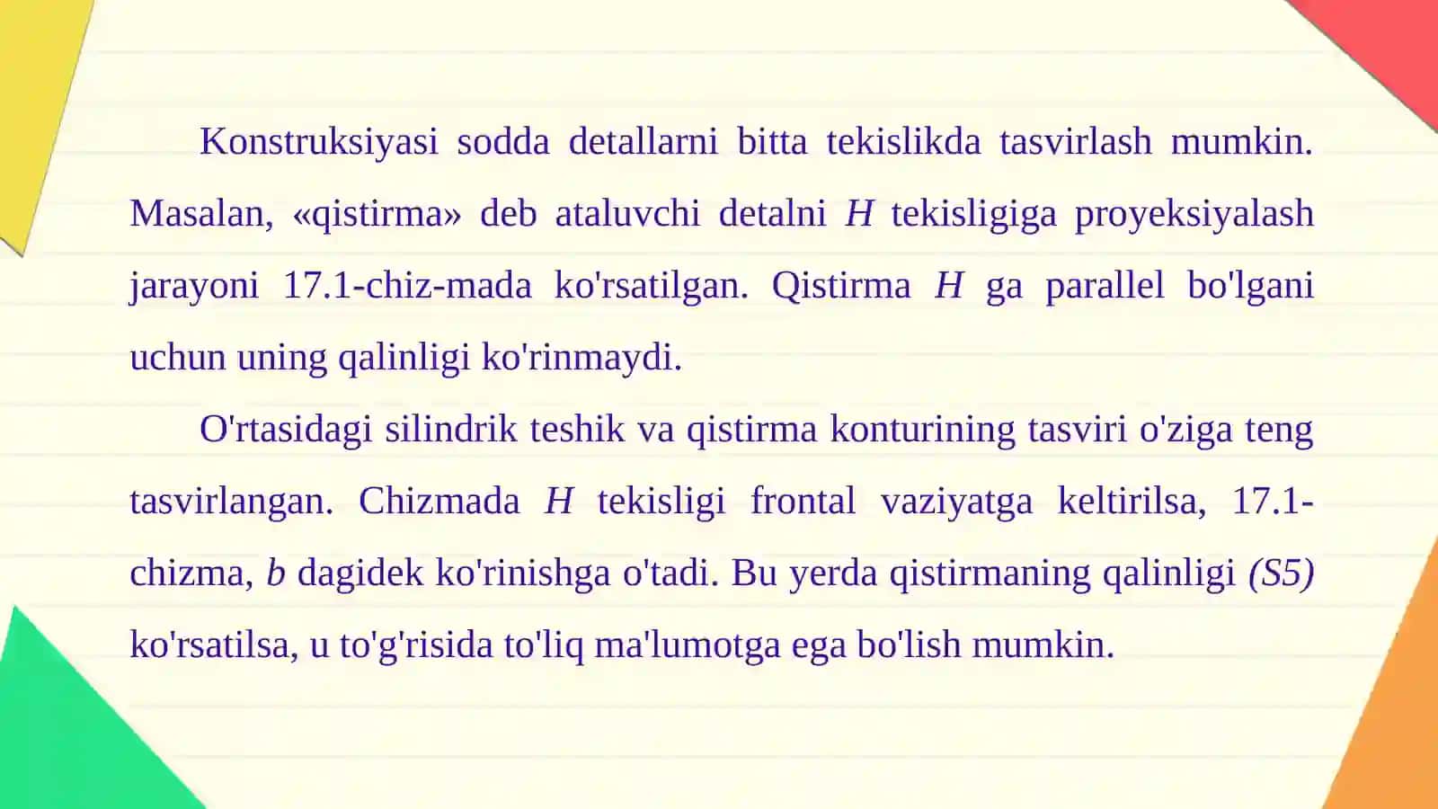 Modelni bitta, o'zaro perpendikular ikkita va uchta tekislikka proyeksiyalash 2