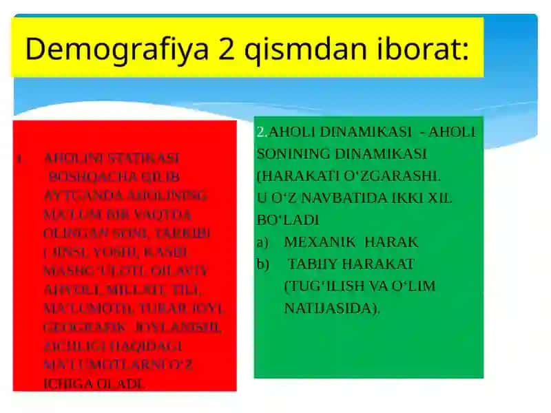 Aholi orasida demografik jarayonlarni hisoblash usullari 2