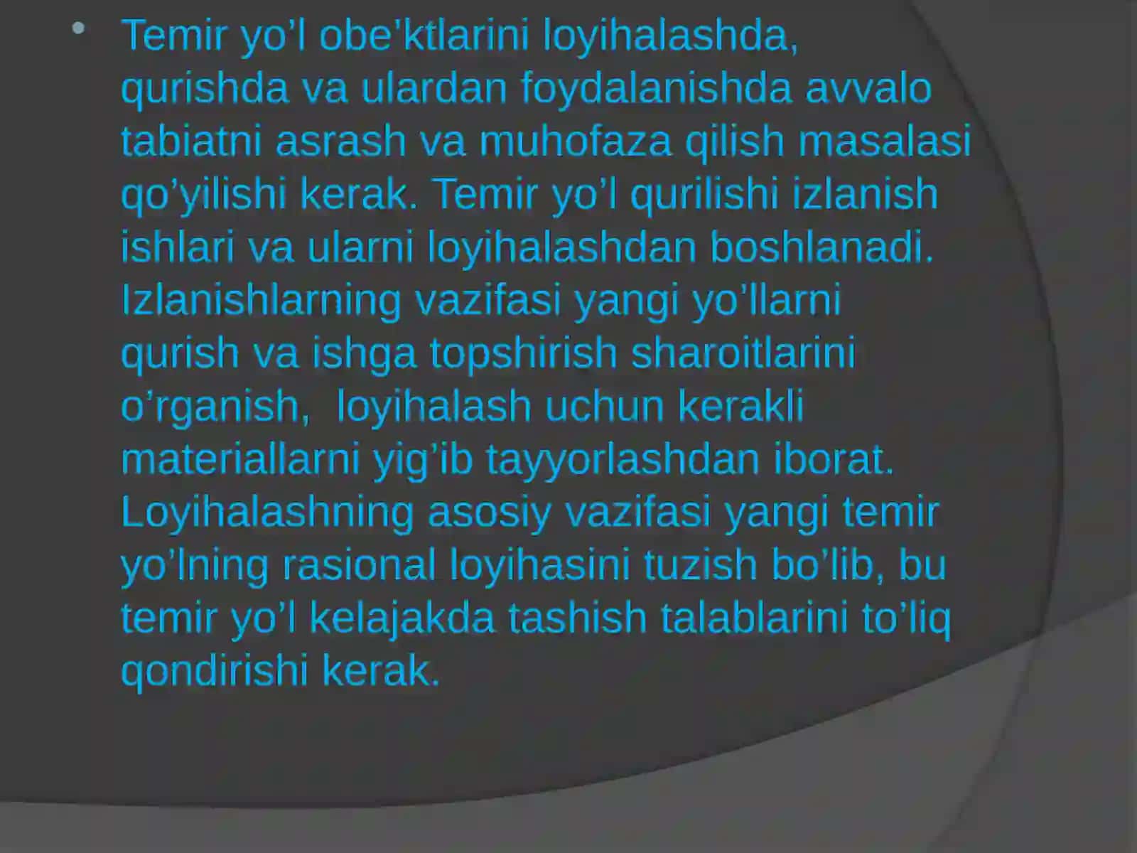 Temir yo’llarni loyihalashning tartib va qoidalari 2