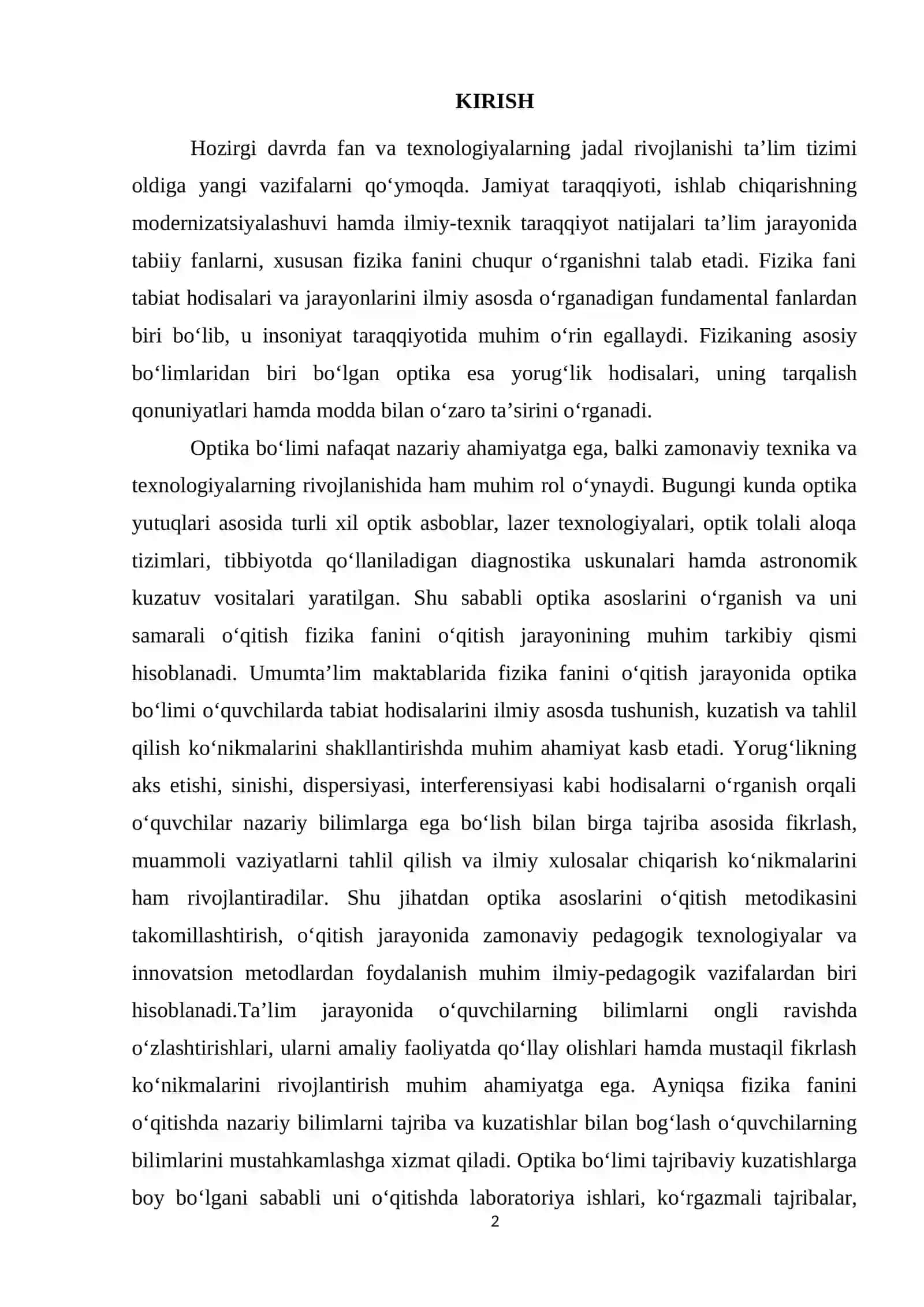 OPTIKA ASOSLARINI O‘QITISH METODIKASI 2