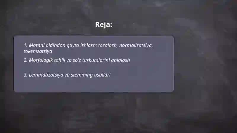 Matnli axborotlarni qayta ishlash texnologiyalasi 2