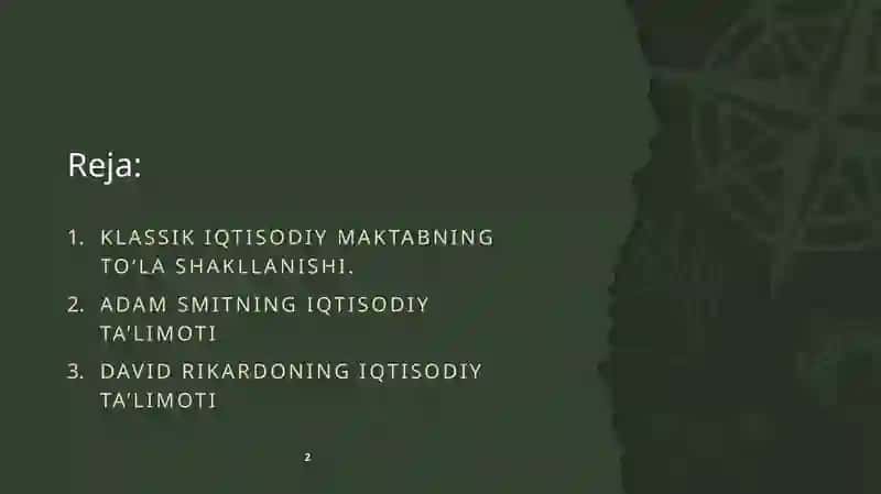 Klassik Iqtisodiy maktabning to'lashakllanishi 2