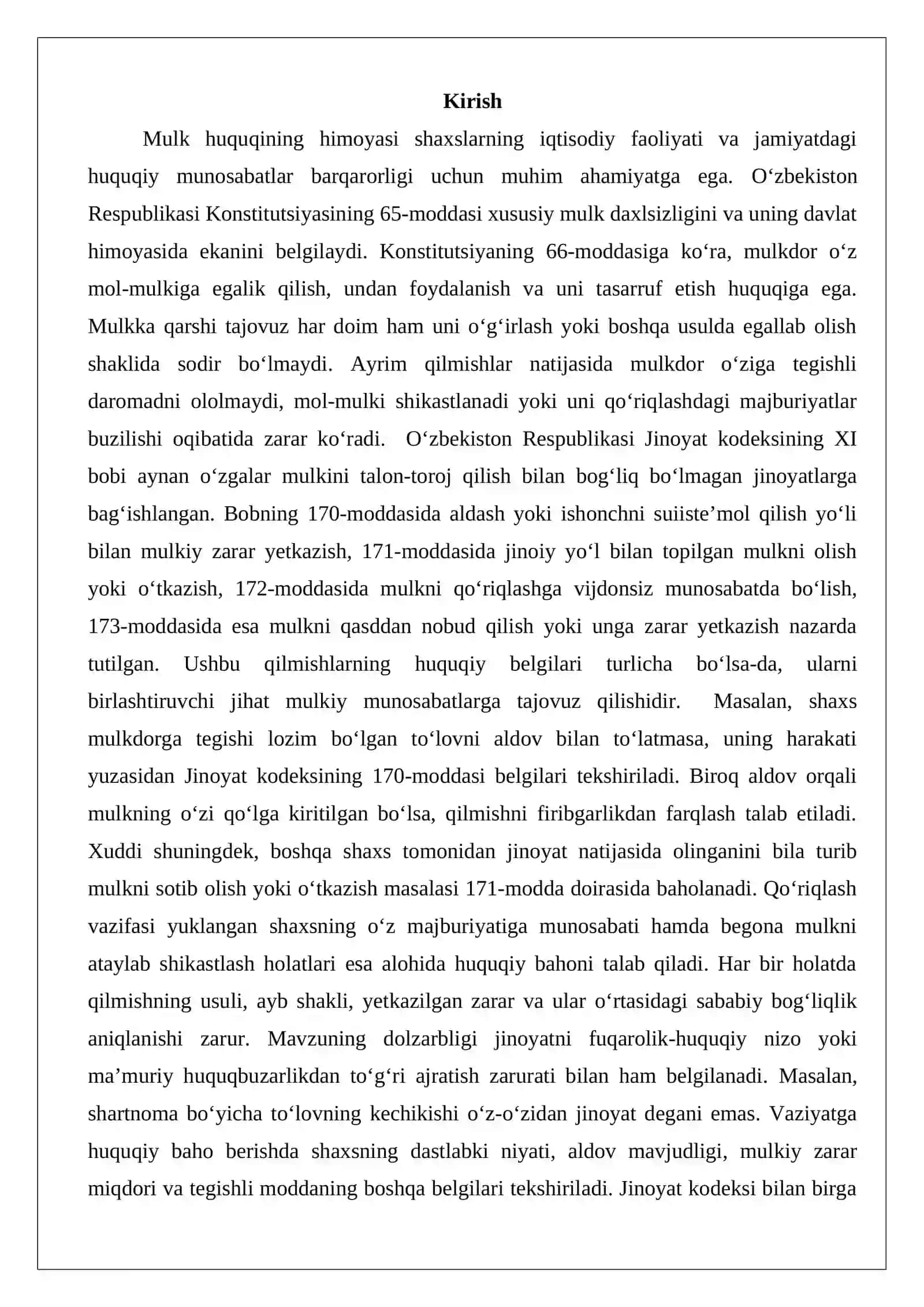 Oʻzgalar mulkini talon-toroj qilish bilan bogʻliq boʻlmagan jinoyatlar 2