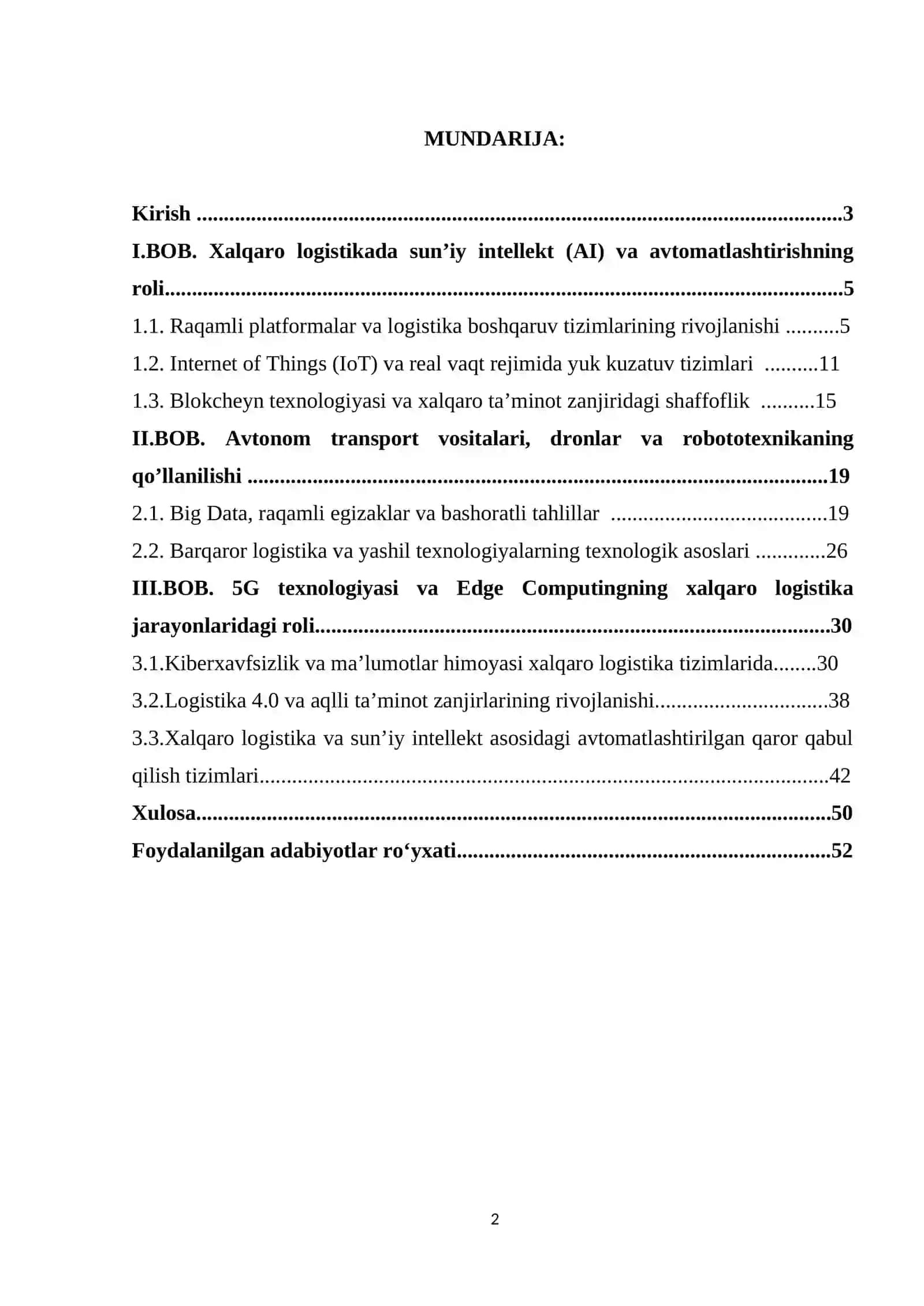 Xalqaro logistikada texnologik taraqqiyot 2