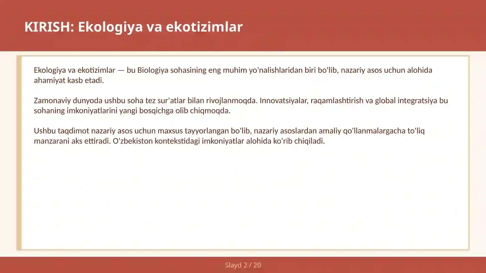 Ekologiya va Ekotizimlar 2
