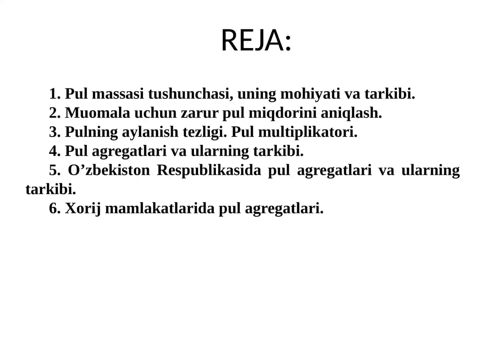 Pul massasi va pul agregatlari 2