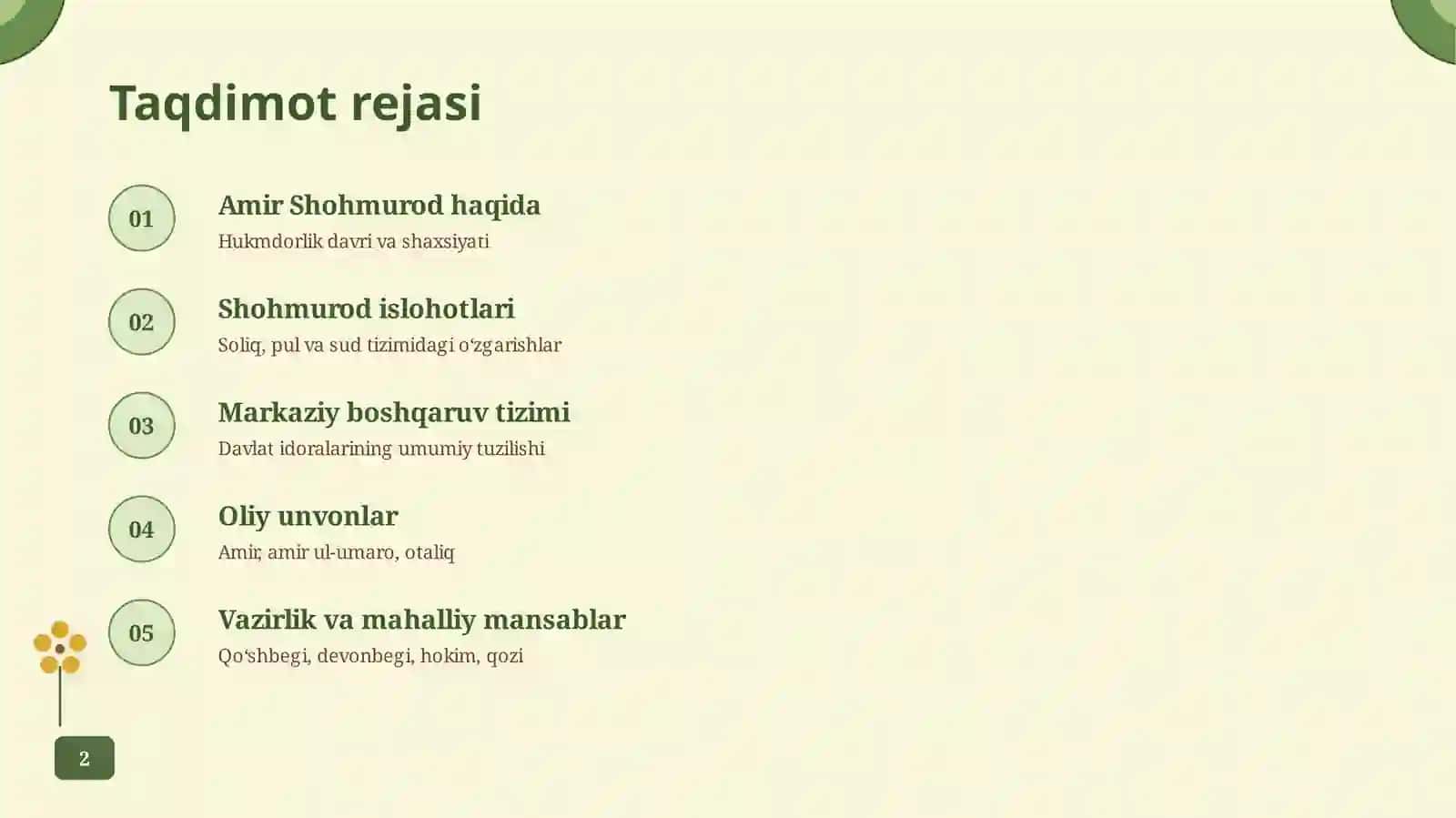 Taqdimot rejasi 2