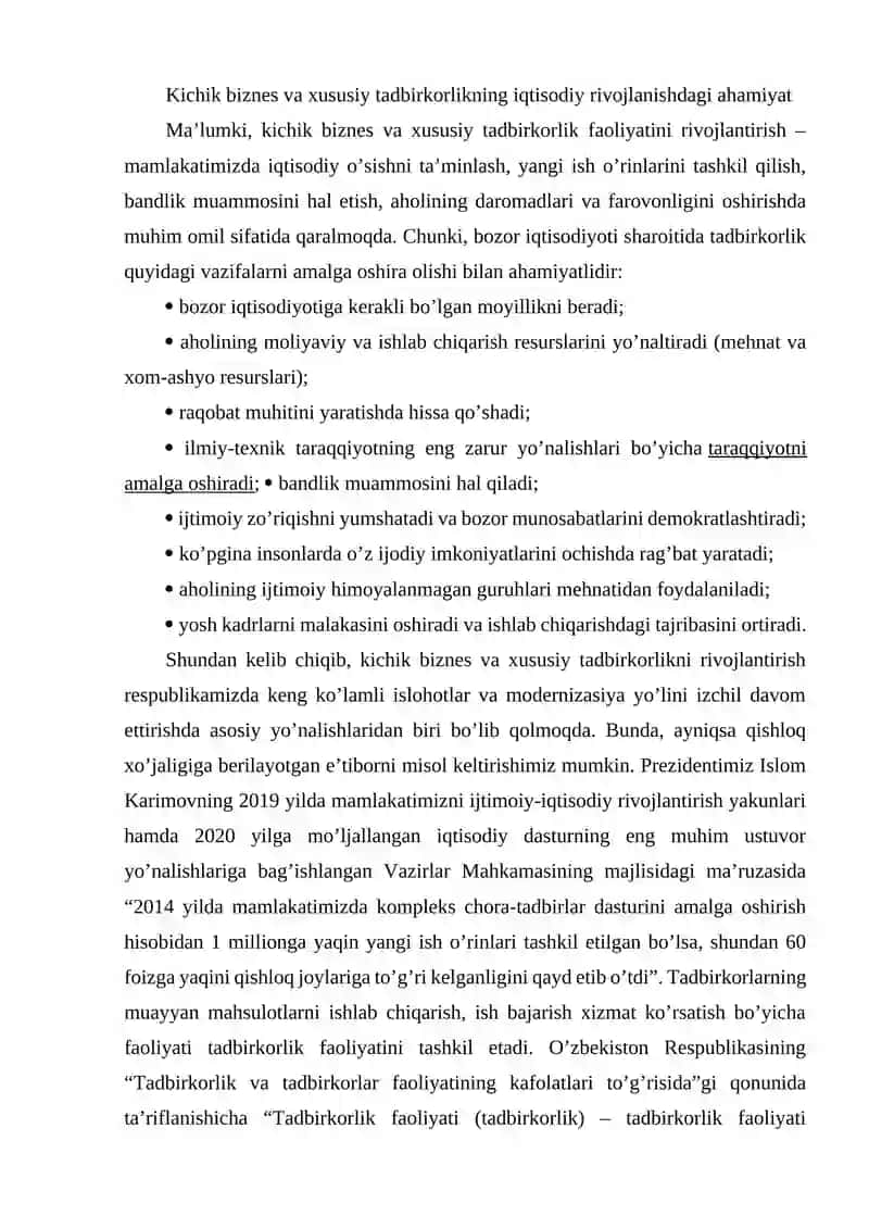Kichik biznes va xususiy tadbirkorli 2