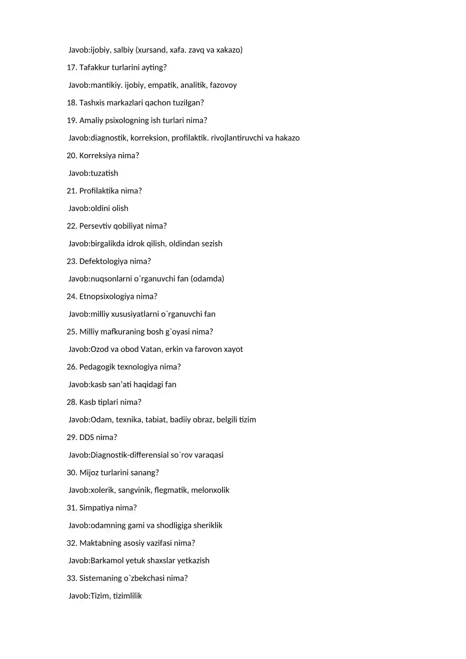Atestatsiya psixologiya savollari 2