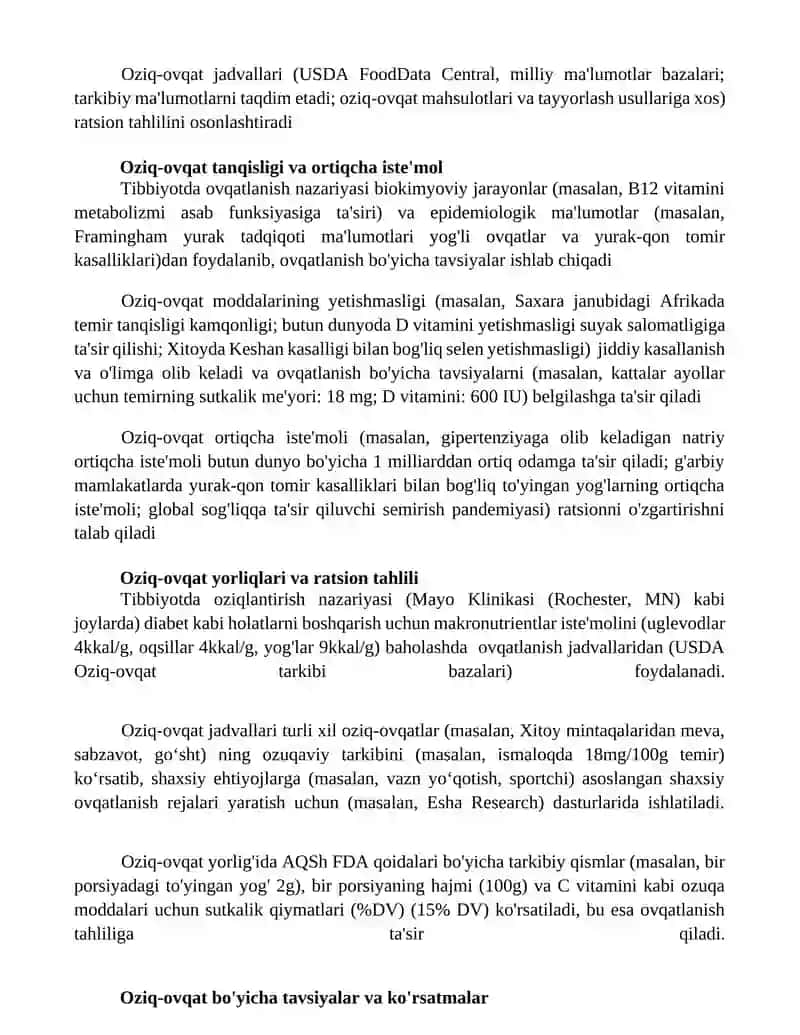 Tibbiyotda ovqatlanish nazariyasi 2