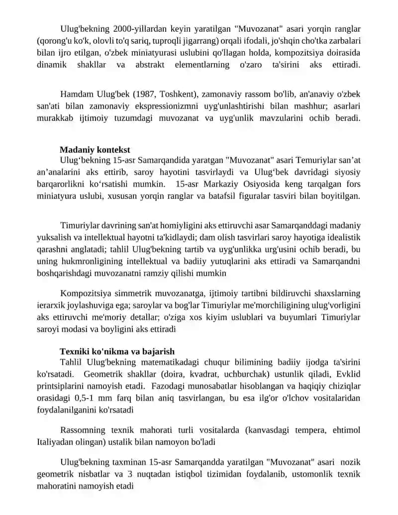 Ulugʻbekning "Muvozanat" ramani tahlili 2