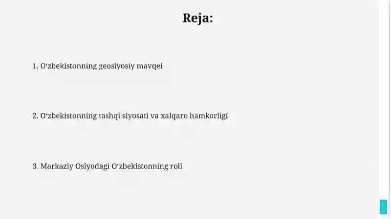 O'zbekistonning dunyo siyosiy xaritasida tutgan o'rni 2