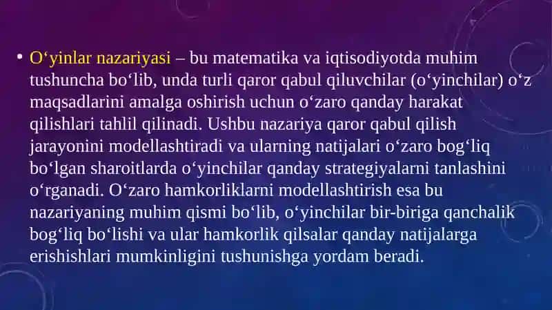 O‘YINLAR NAZARIYASI 2
