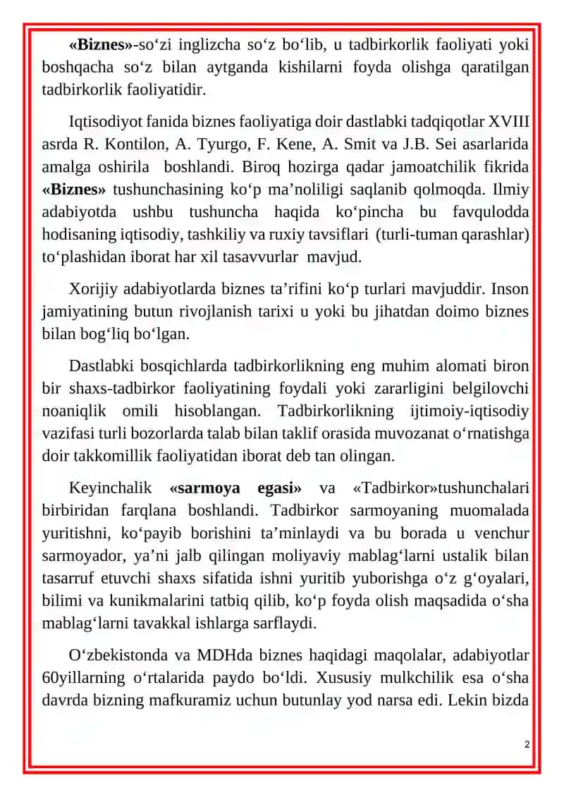 Biznes faoliyati va tadbirkorlik 2