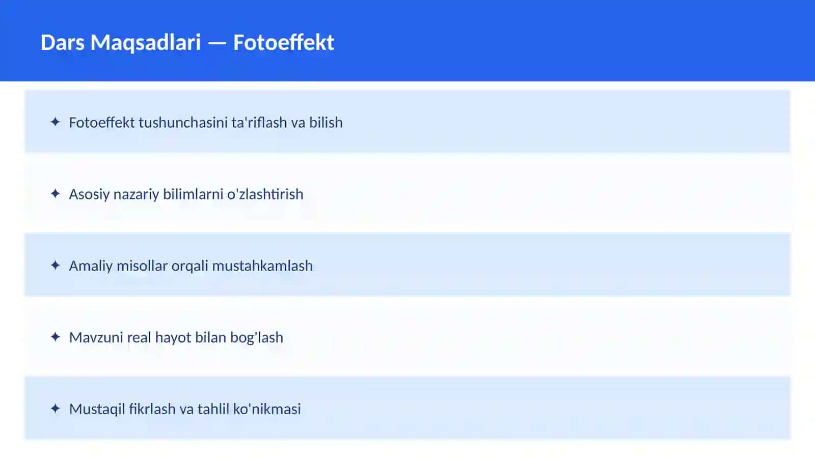 FIZIKA Difraktsiya O'qituvchilar va talabalar uchun dars ishlanma 2