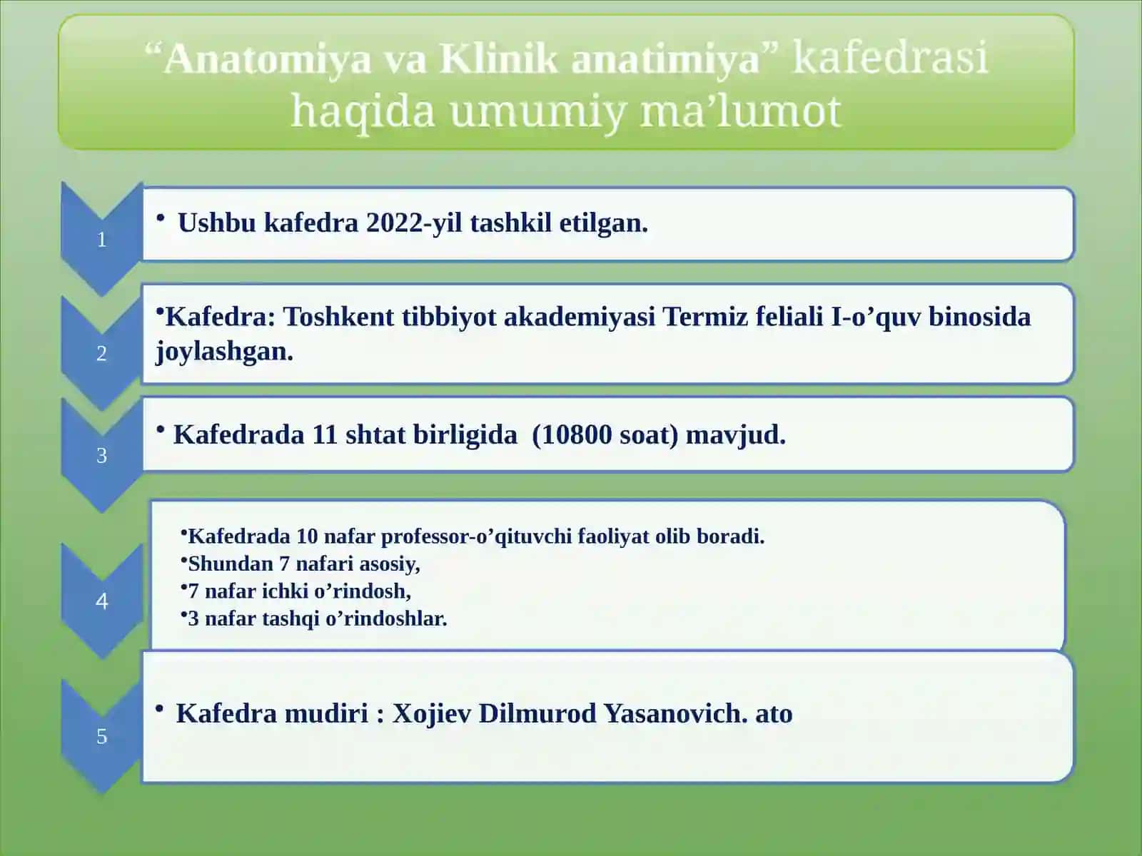 “AnatomiyavaKlinikanatimiya”kafedrasining HISOBOTI 2