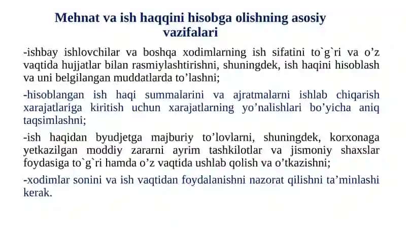 Mexnat va ish haqini hisobga olish 2