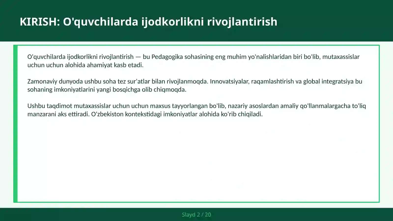 O'quvchilarda Ijodkorlikni Rivojlantirish 2