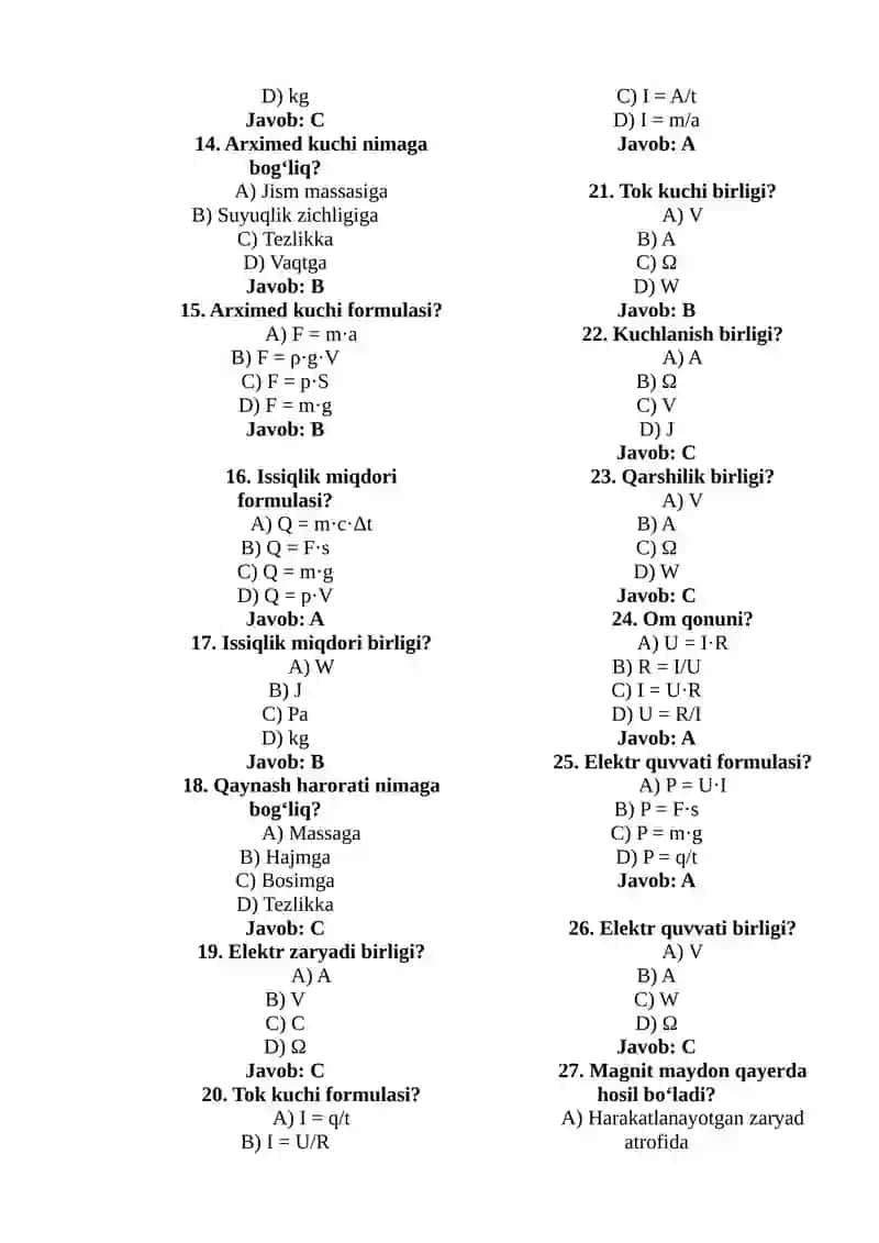 FIZIKA TESTLARI (50 ta) 2