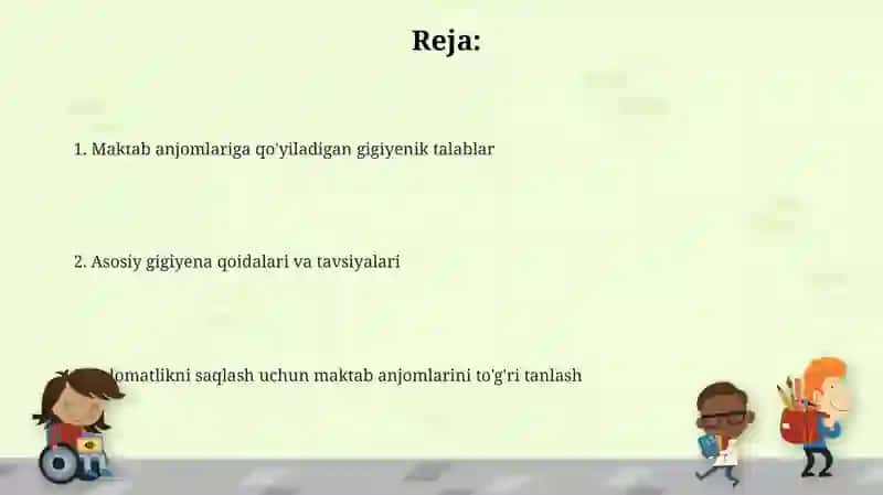 O'QUV QUROLLARIGA QO'YILGAN GIGIYENIK TALABLAR 2