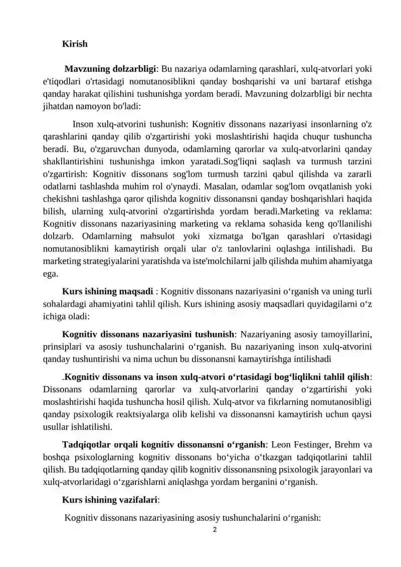 "Kognitiv dissonans nazariyasi.Tadqiqot misollar" 2