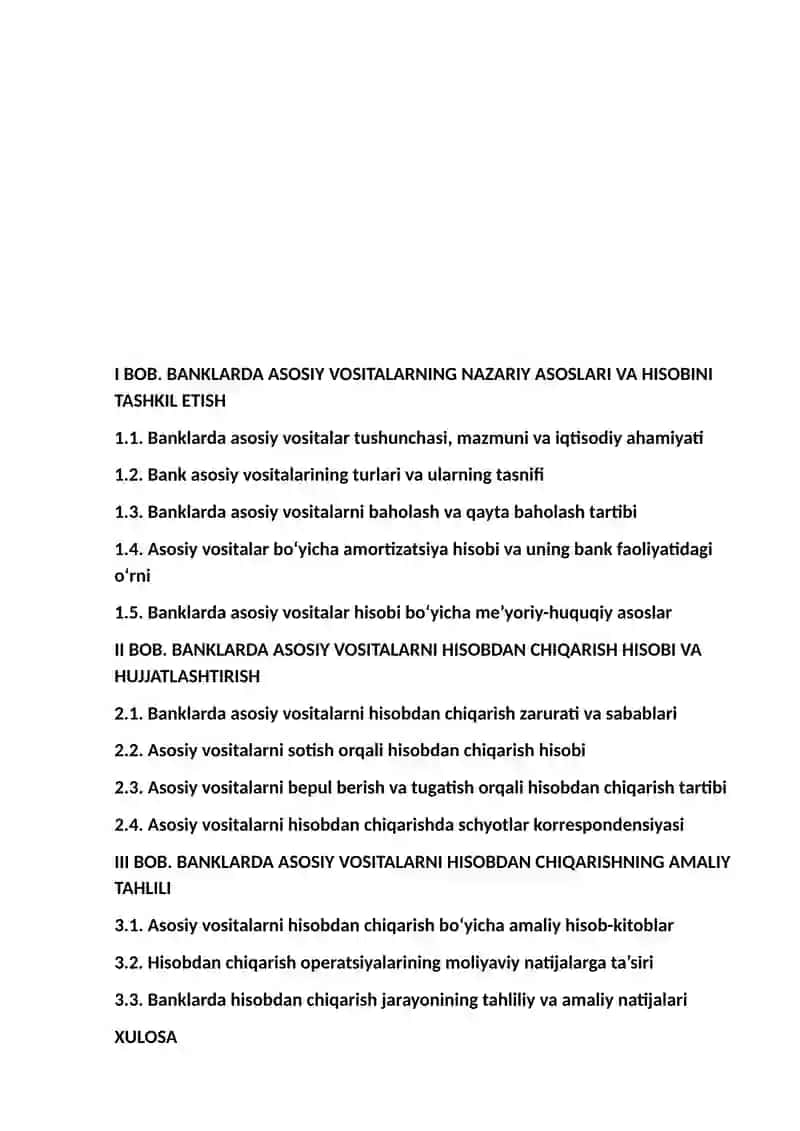 Banklarda asosiy vositalar hisobdan chiqarilishi hisobi 2