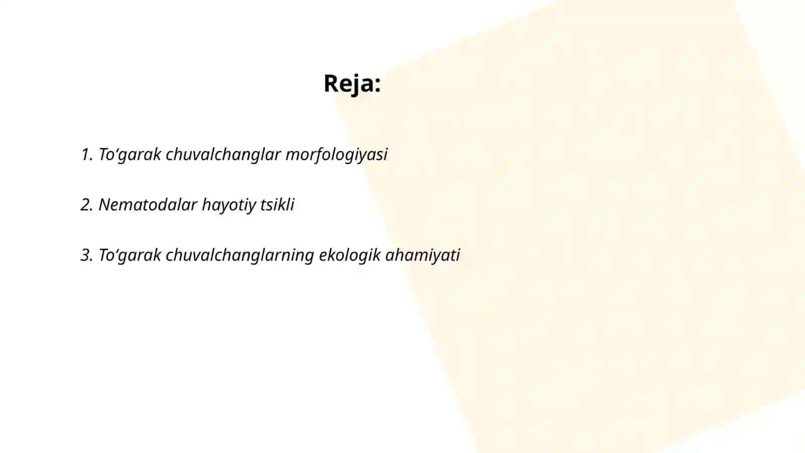 Toʻgarak chuvalchanglar tipi.Nematodalar sinfi va tikonboshlilar tipi 2
