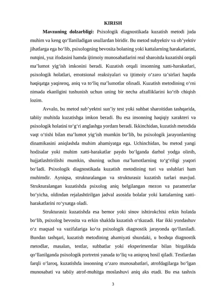 Psixologik diagnostikada kuzatish metodining oʻrni 2