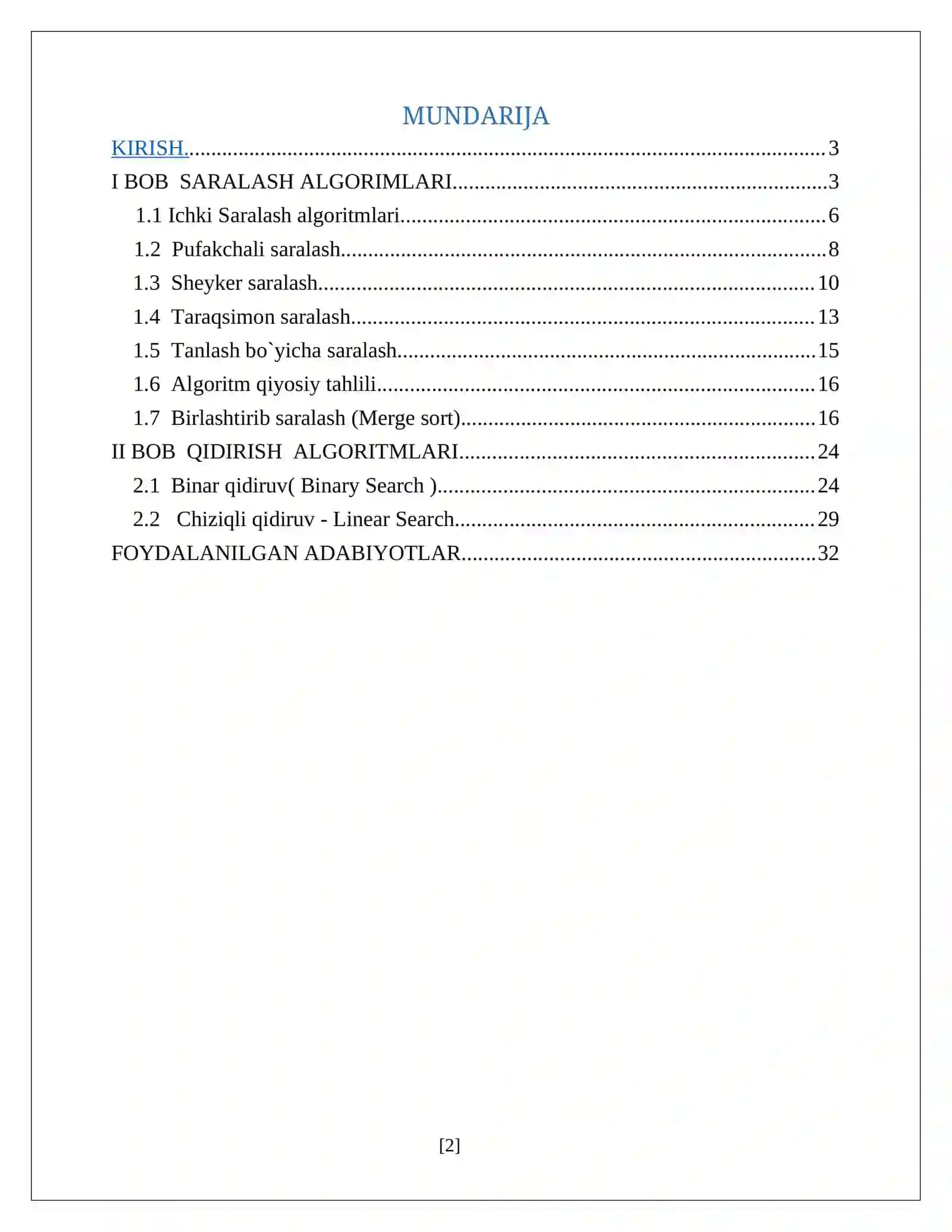 Saralash va qidirish uchun samarali algoritimlar 2