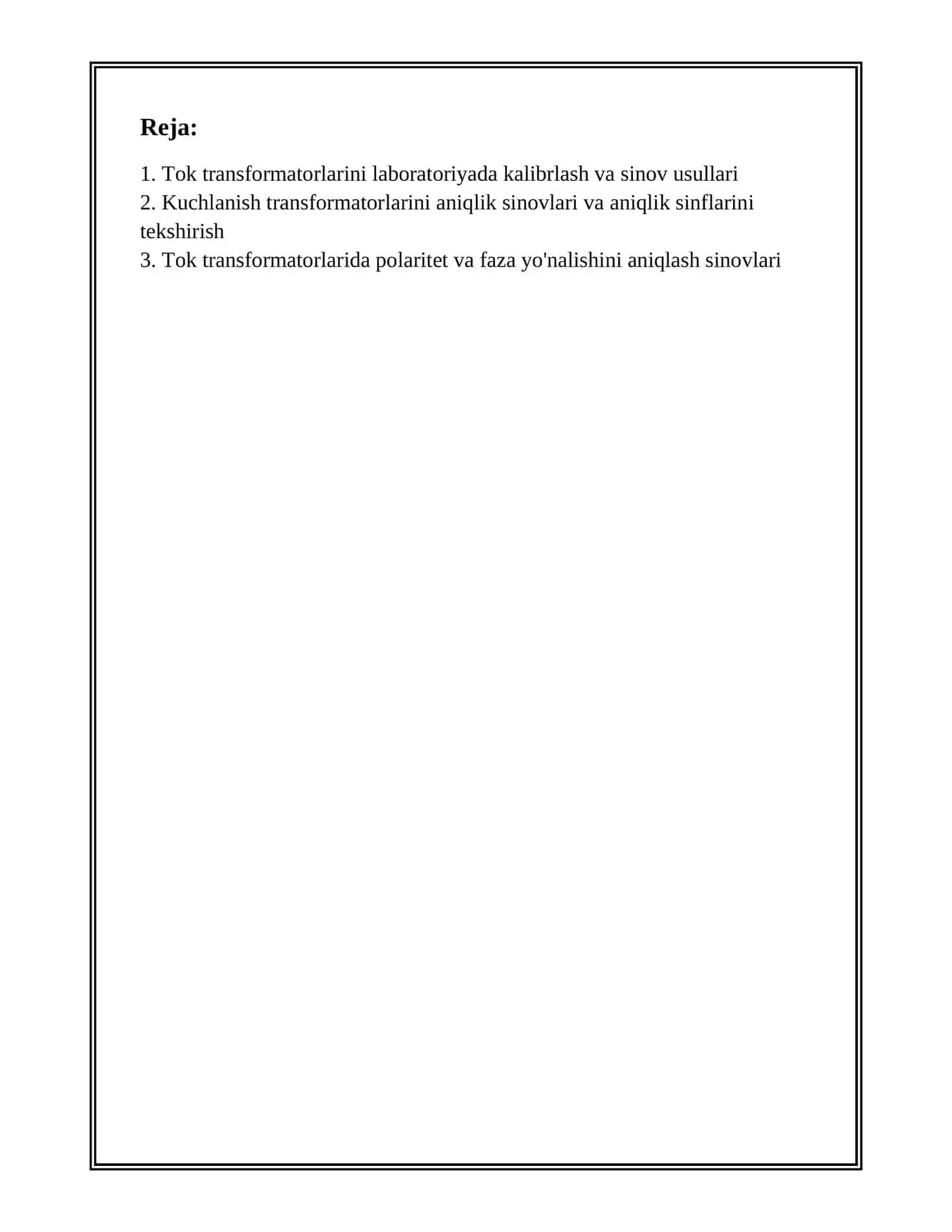 TOK VA KUCHLANISH TRANSFORMATORLARINI TEKSHIRISH 2