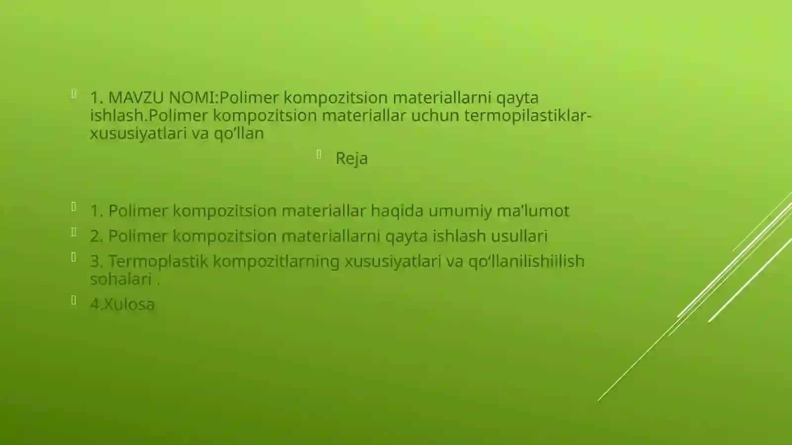 Polimer kompozitsion materiallarni qayta ishlash 2