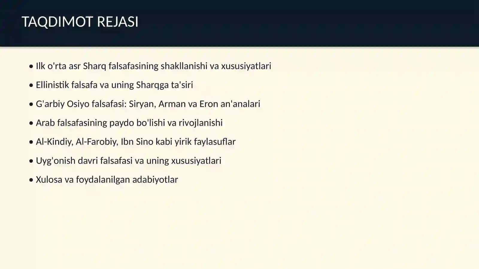 Ilk oʻrta asr Sharq falsafasi va uygʻonish davri 2