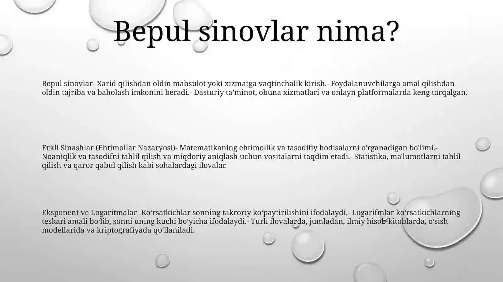 Erkli Sinashlar (Ehtimollar Nazaryosi) 2