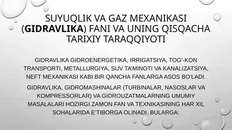 Suyuqlik va gaz mexanikasi rivojlanish bosqichlari 2