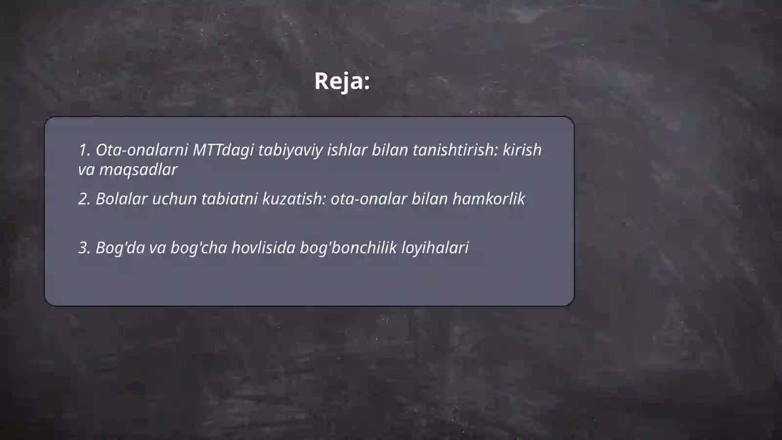 Ota-onalarni MTTdagi tabiyaviy ishlar bilan tanishtirish 2