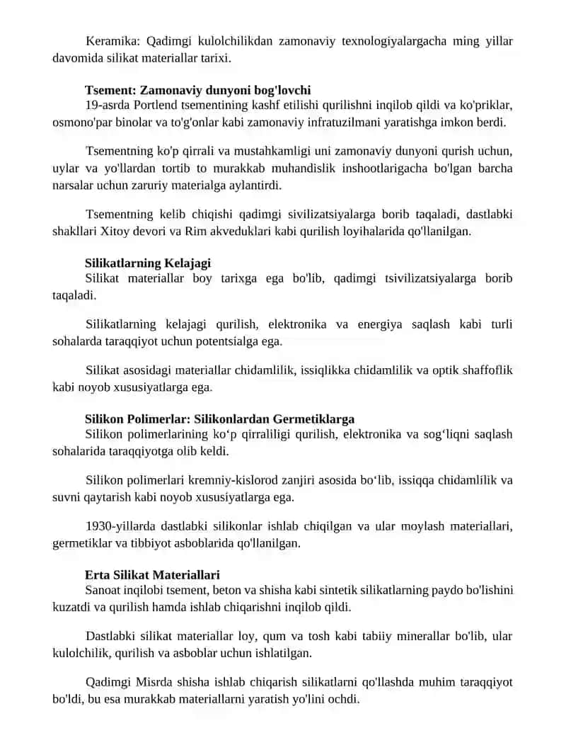 Silikat materiallar paydo boʻlish tarixi 2
