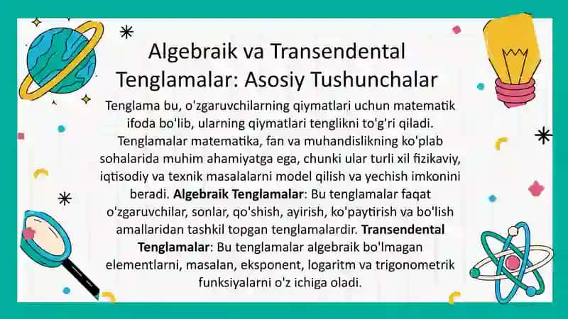 Algebraik va Transendental Tenglamalar: Asosiy Tushunchalar 2