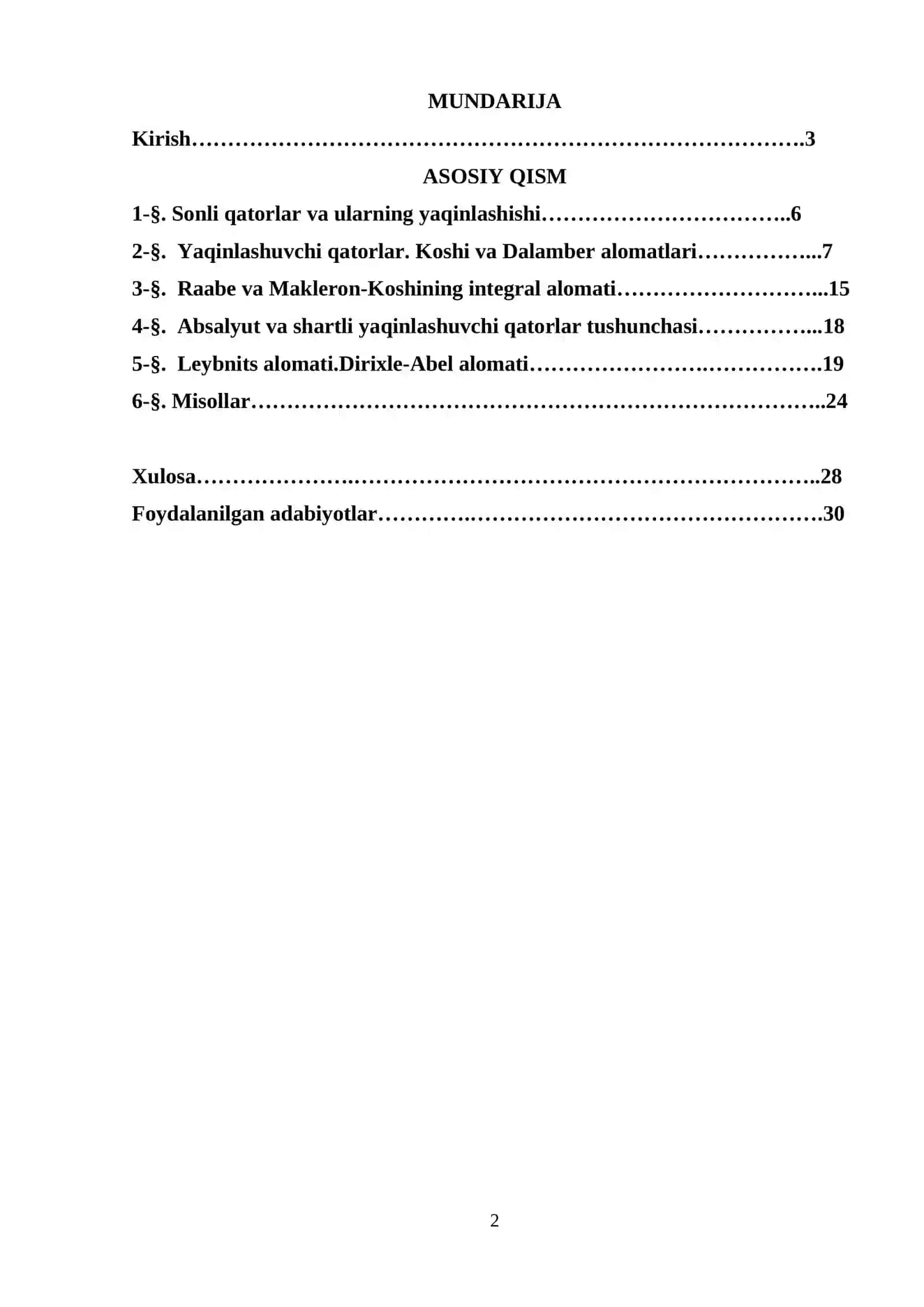 Sonli qatorlarni yaqinlashish alomatlari 2