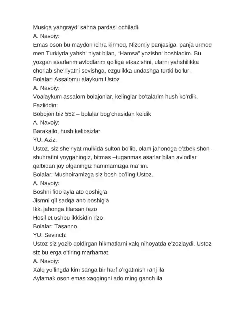 ALISHER NAVOIY SENARIY 2
