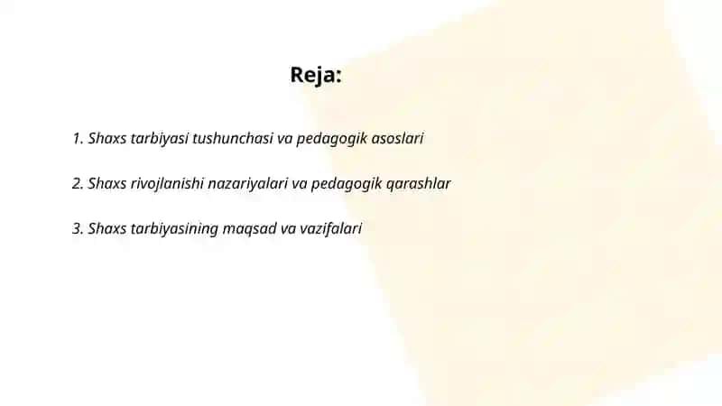 Shaxs Tarbiyasi va Rivojlanishi 2