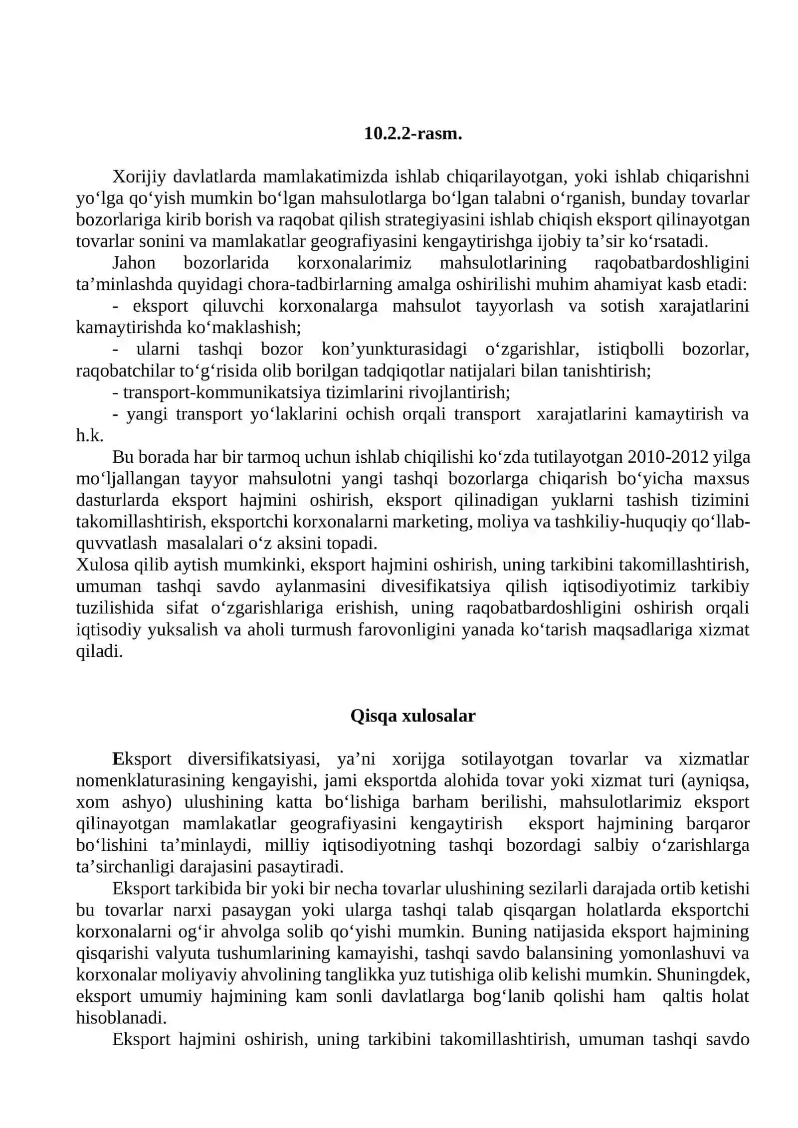 Eksportning tovar va geografik tarkibini takomillashtirish 2