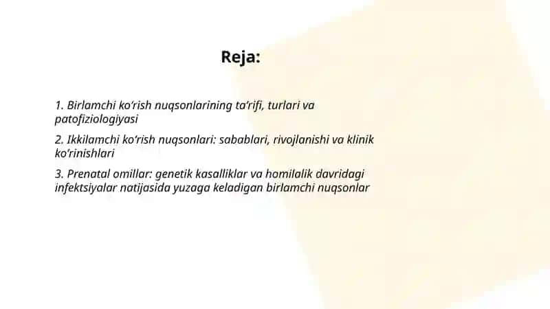 Birlamchi va Ikkilamchi Ko'rish Nuqsonlari 2