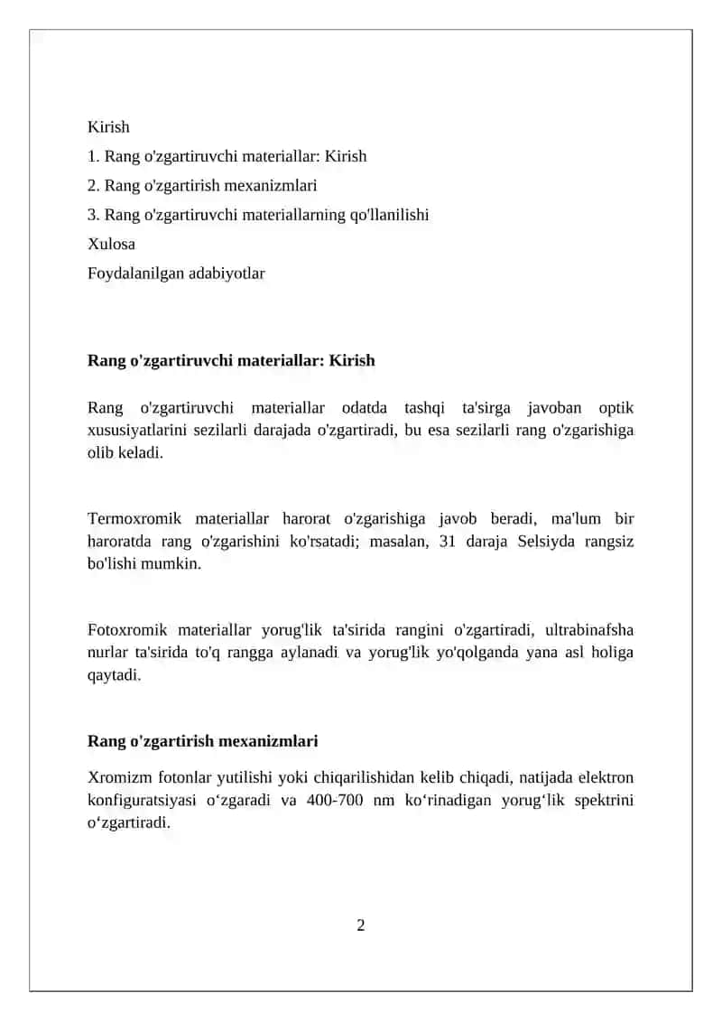 Rangini o’zgartiradigan materiallar 2