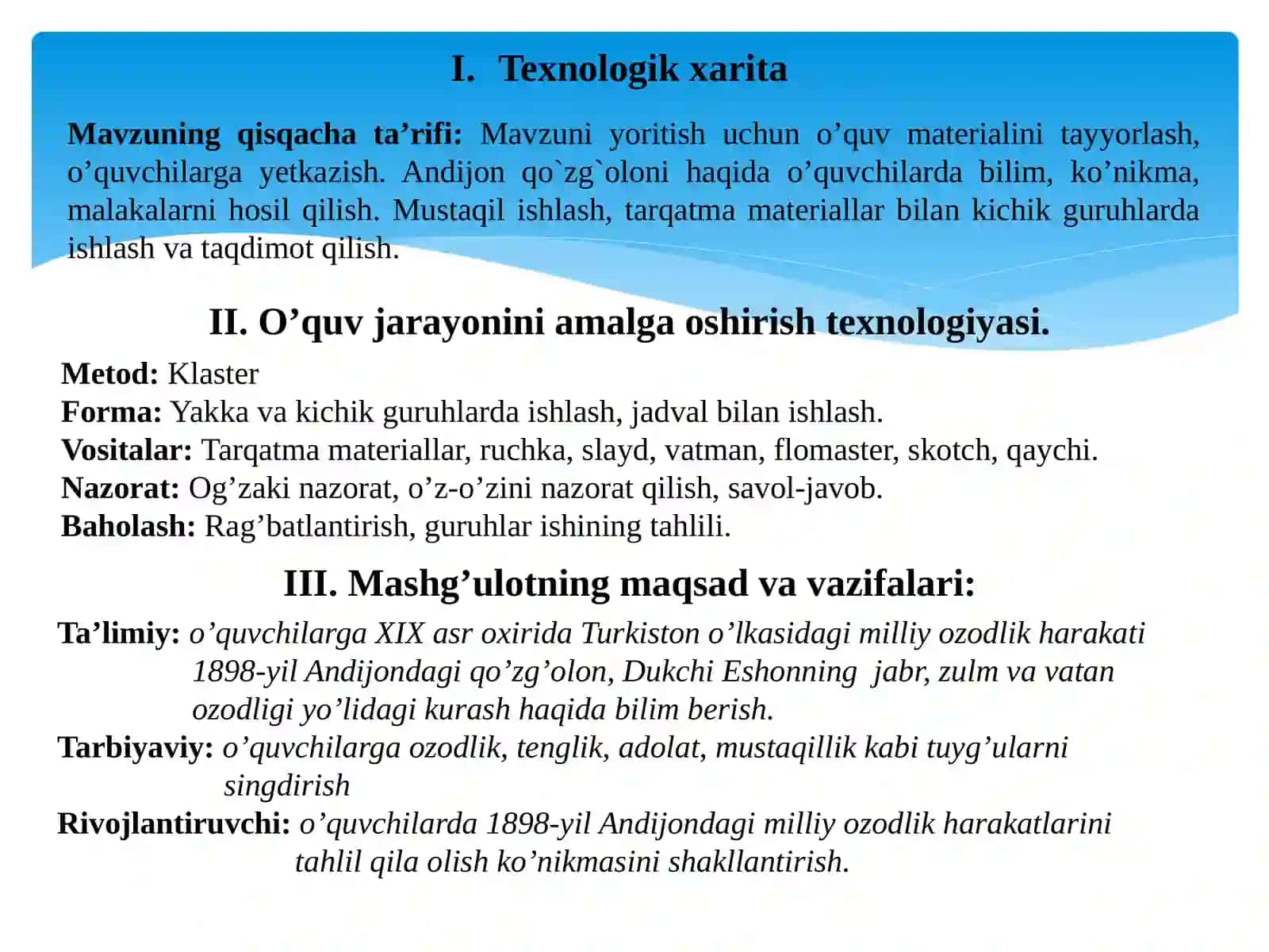 Andijon qo`zg`oloni Texnologik xarita 2
