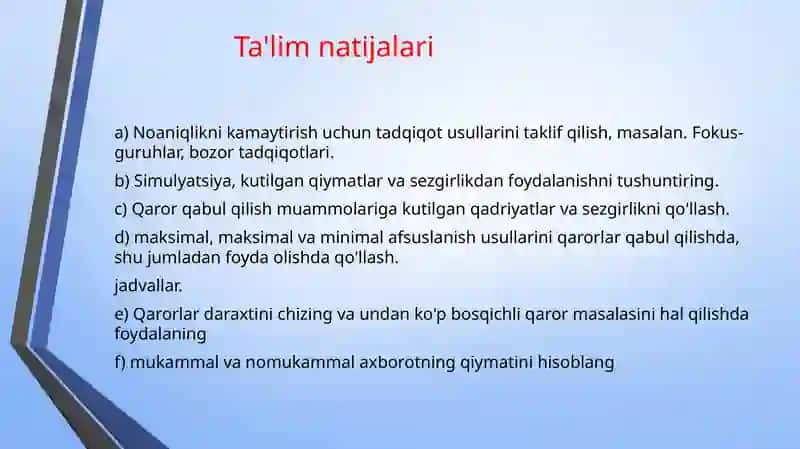 Qaror qabul qilish jarayoni MAVZUSI 2