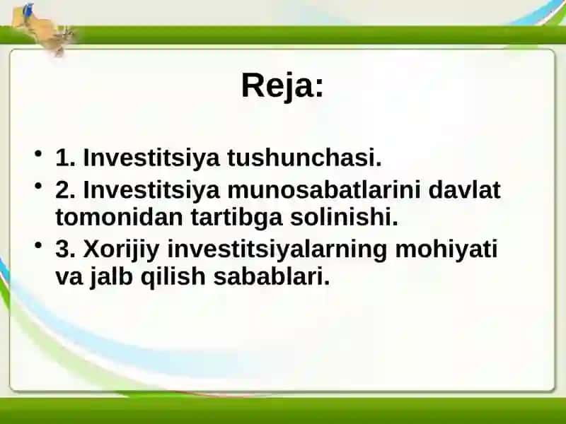 Investitsiyavauning funksiyalari 2